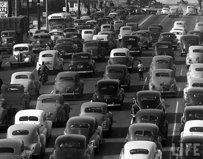 1947: Traffic in Los Angeles/ Olive and 6th/ Credit: Life Magazine