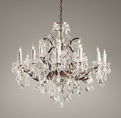 $1600 19th C. Rococco Iron and Crystal Large Chandelier