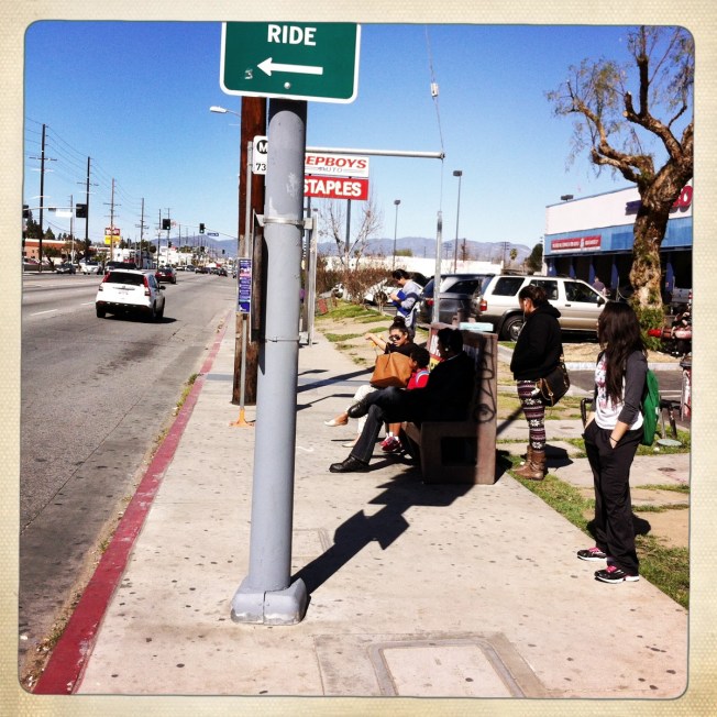 Riders at METRO RAPID LINE 734 in Van Nuys.