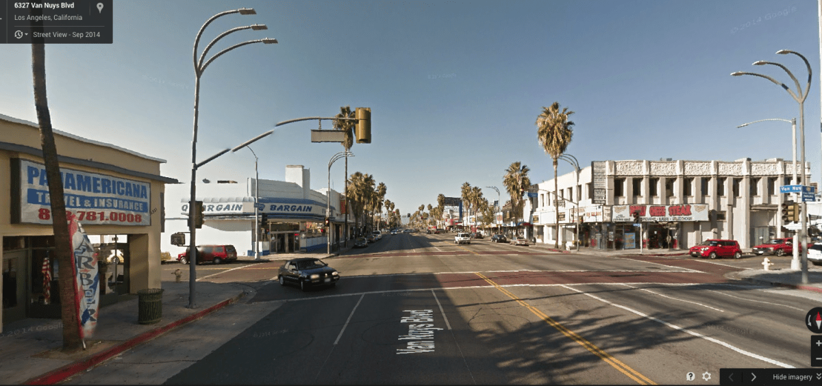 Van Nuys at Friar, facing north, September 2014.