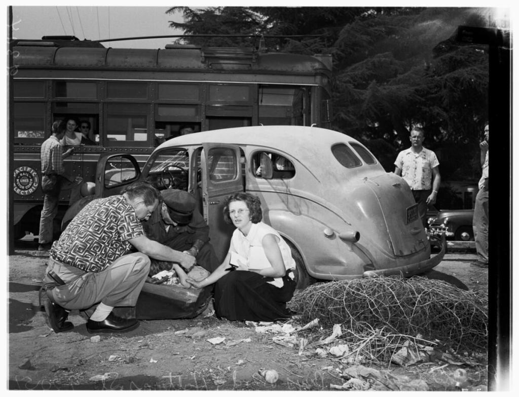 Sept.20,1951: Car Collides with Pacific Electric Streetcar in Van Nuys.